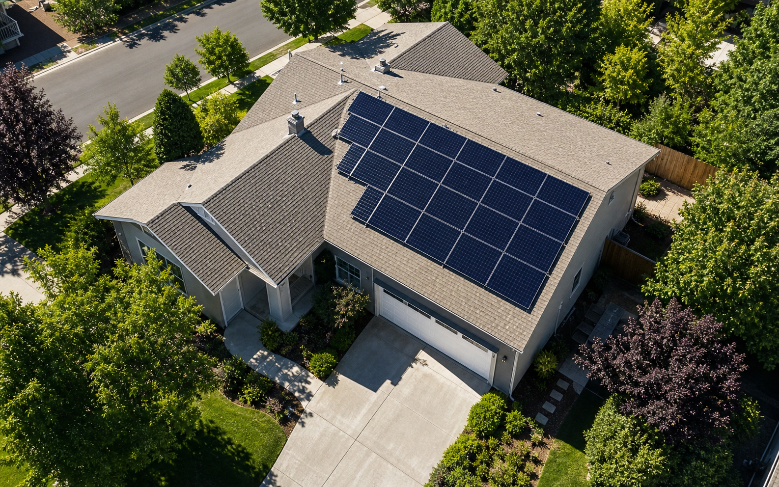 Aerial roof preview with solar panels